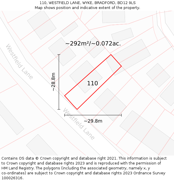 110, WESTFIELD LANE, WYKE, BRADFORD, BD12 9LS: Plot and title map