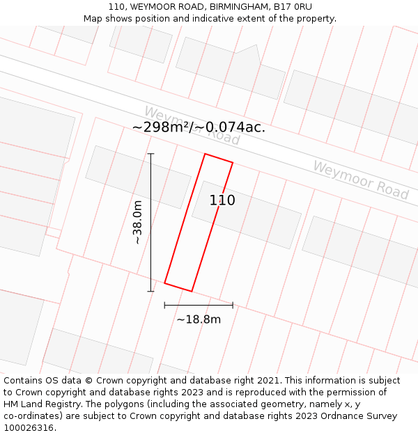 110, WEYMOOR ROAD, BIRMINGHAM, B17 0RU: Plot and title map