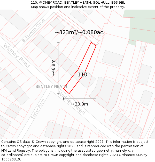 110, WIDNEY ROAD, BENTLEY HEATH, SOLIHULL, B93 9BL: Plot and title map