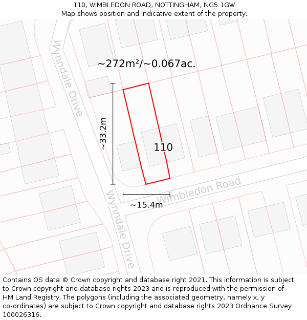 110, WIMBLEDON ROAD, NOTTINGHAM, NG5 1GW: Plot and title map