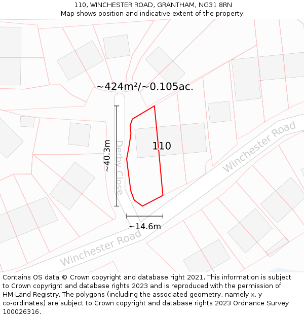 110, WINCHESTER ROAD, GRANTHAM, NG31 8RN: Plot and title map