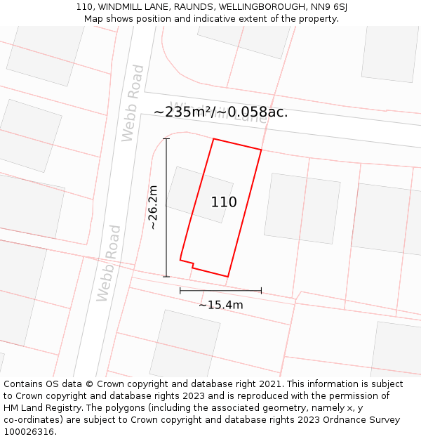 110, WINDMILL LANE, RAUNDS, WELLINGBOROUGH, NN9 6SJ: Plot and title map