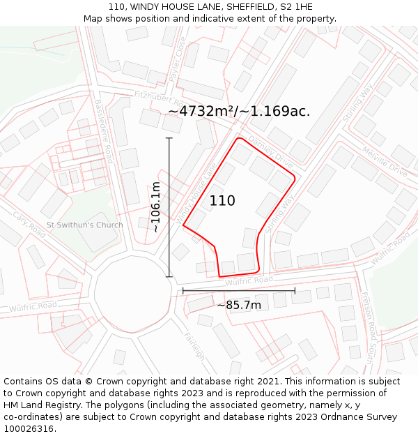 110, WINDY HOUSE LANE, SHEFFIELD, S2 1HE: Plot and title map