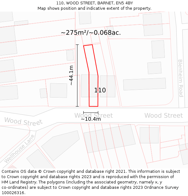 110, WOOD STREET, BARNET, EN5 4BY: Plot and title map