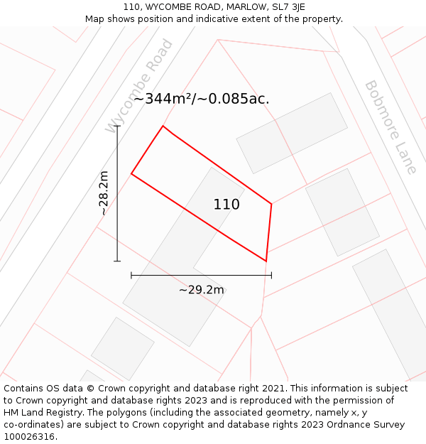 110, WYCOMBE ROAD, MARLOW, SL7 3JE: Plot and title map