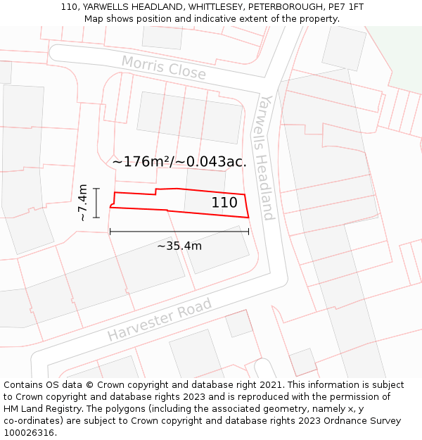 110, YARWELLS HEADLAND, WHITTLESEY, PETERBOROUGH, PE7 1FT: Plot and title map