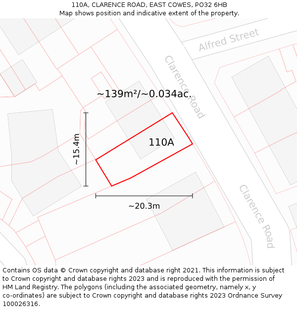 110A, CLARENCE ROAD, EAST COWES, PO32 6HB: Plot and title map