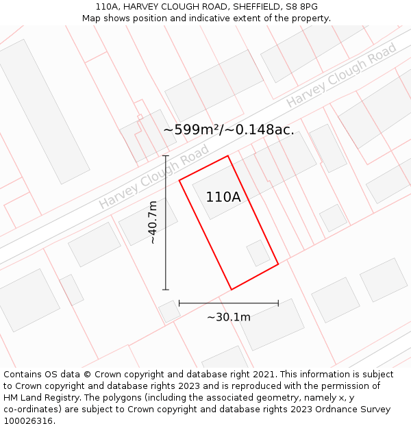 110A, HARVEY CLOUGH ROAD, SHEFFIELD, S8 8PG: Plot and title map