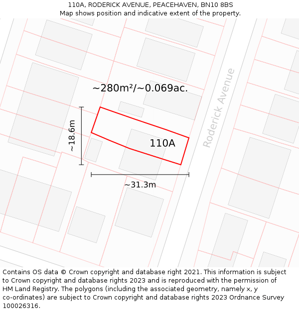 110A, RODERICK AVENUE, PEACEHAVEN, BN10 8BS: Plot and title map