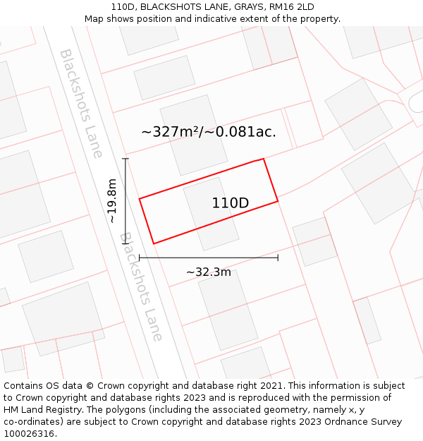 110D, BLACKSHOTS LANE, GRAYS, RM16 2LD: Plot and title map