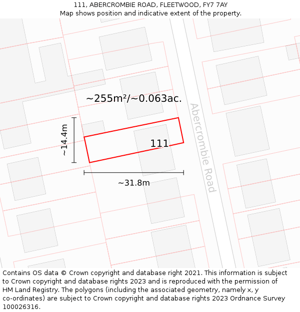 111, ABERCROMBIE ROAD, FLEETWOOD, FY7 7AY: Plot and title map