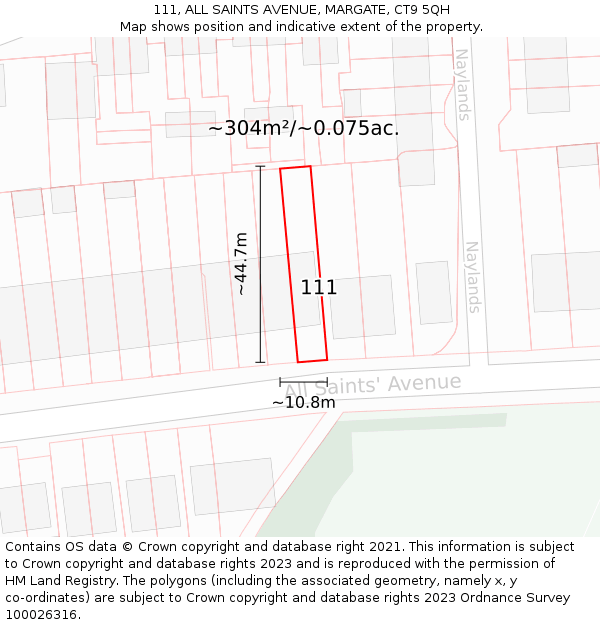 111, ALL SAINTS AVENUE, MARGATE, CT9 5QH: Plot and title map