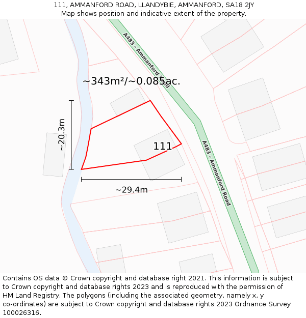 111, AMMANFORD ROAD, LLANDYBIE, AMMANFORD, SA18 2JY: Plot and title map