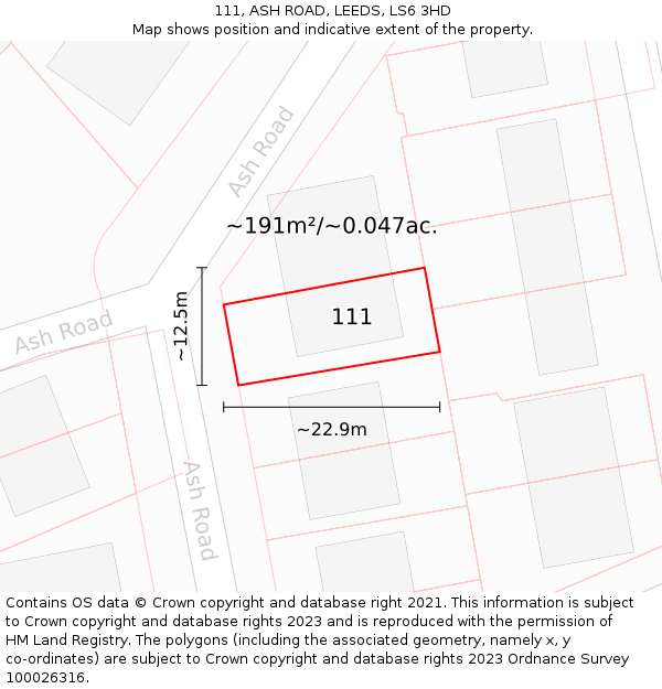 111, ASH ROAD, LEEDS, LS6 3HD: Plot and title map