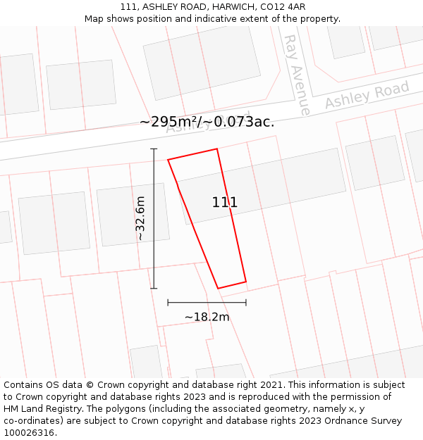 111, ASHLEY ROAD, HARWICH, CO12 4AR: Plot and title map