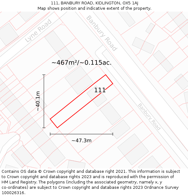 111, BANBURY ROAD, KIDLINGTON, OX5 1AJ: Plot and title map