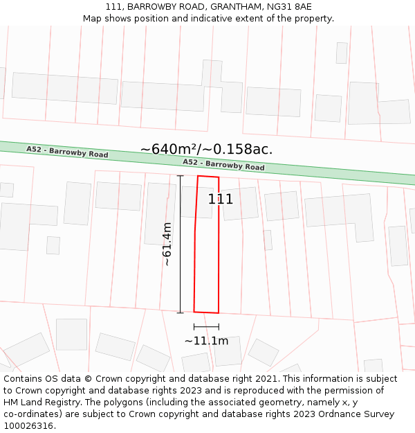 111, BARROWBY ROAD, GRANTHAM, NG31 8AE: Plot and title map