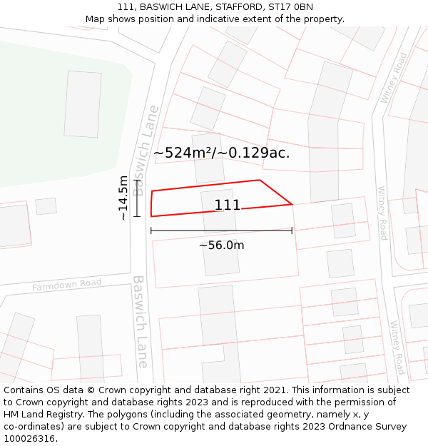 111, BASWICH LANE, STAFFORD, ST17 0BN: Plot and title map