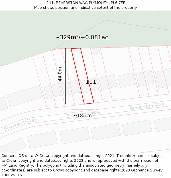 111, BEVERSTON WAY, PLYMOUTH, PL6 7EF: Plot and title map