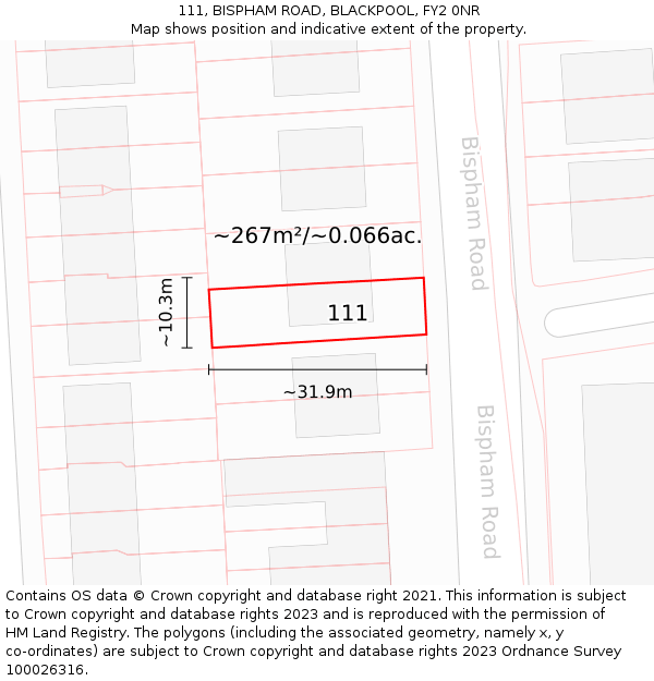 111, BISPHAM ROAD, BLACKPOOL, FY2 0NR: Plot and title map