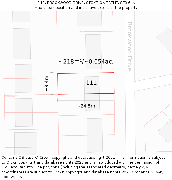 111, BROOKWOOD DRIVE, STOKE-ON-TRENT, ST3 6LN: Plot and title map