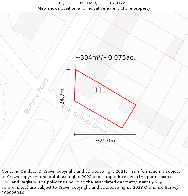 111, BUFFERY ROAD, DUDLEY, DY2 8EE: Plot and title map