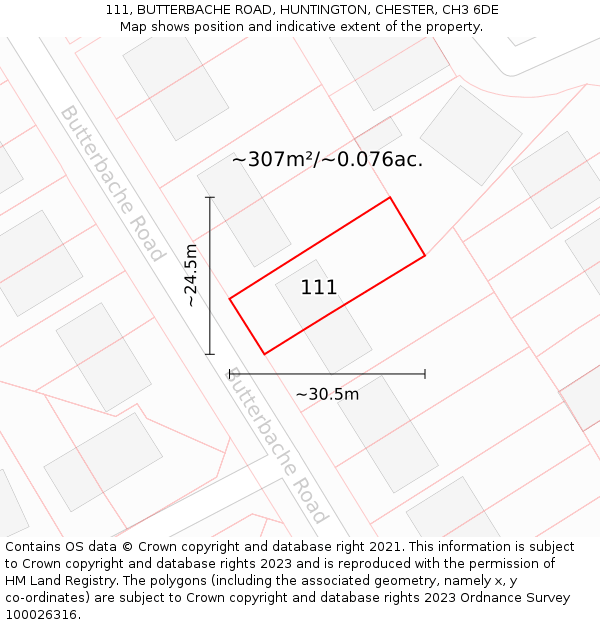 111, BUTTERBACHE ROAD, HUNTINGTON, CHESTER, CH3 6DE: Plot and title map