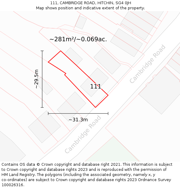 111, CAMBRIDGE ROAD, HITCHIN, SG4 0JH: Plot and title map