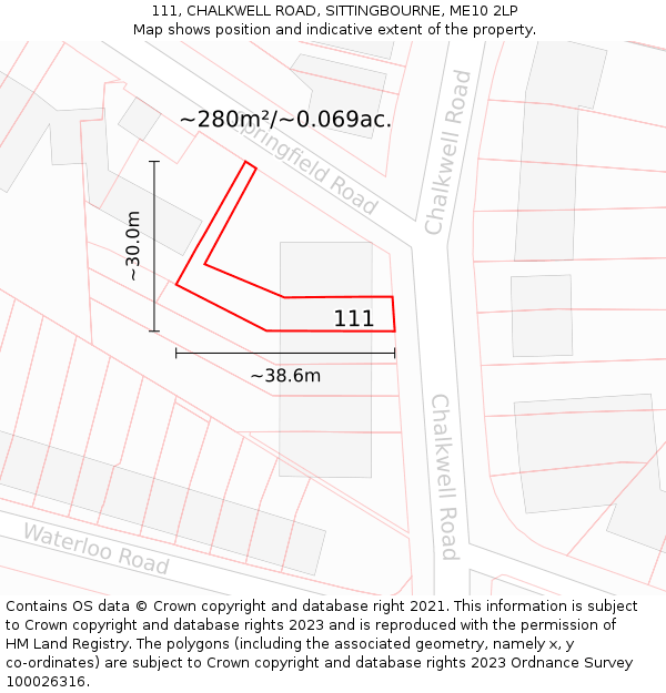 111, CHALKWELL ROAD, SITTINGBOURNE, ME10 2LP: Plot and title map