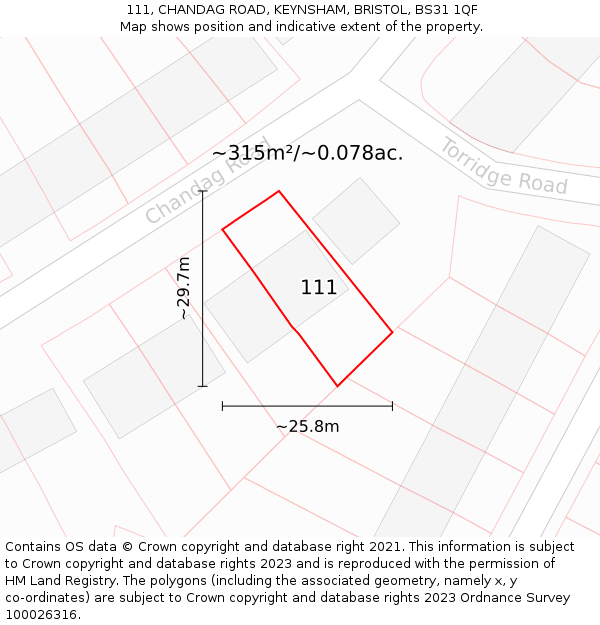 111, CHANDAG ROAD, KEYNSHAM, BRISTOL, BS31 1QF: Plot and title map