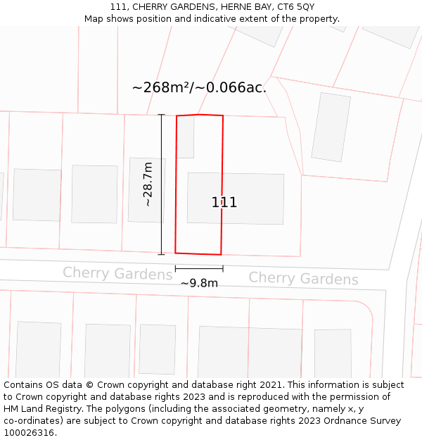 111, CHERRY GARDENS, HERNE BAY, CT6 5QY: Plot and title map