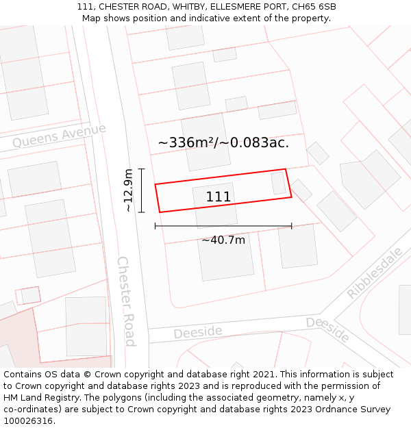 111, CHESTER ROAD, WHITBY, ELLESMERE PORT, CH65 6SB: Plot and title map