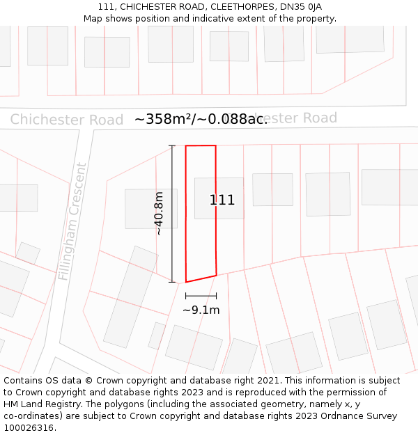 111, CHICHESTER ROAD, CLEETHORPES, DN35 0JA: Plot and title map