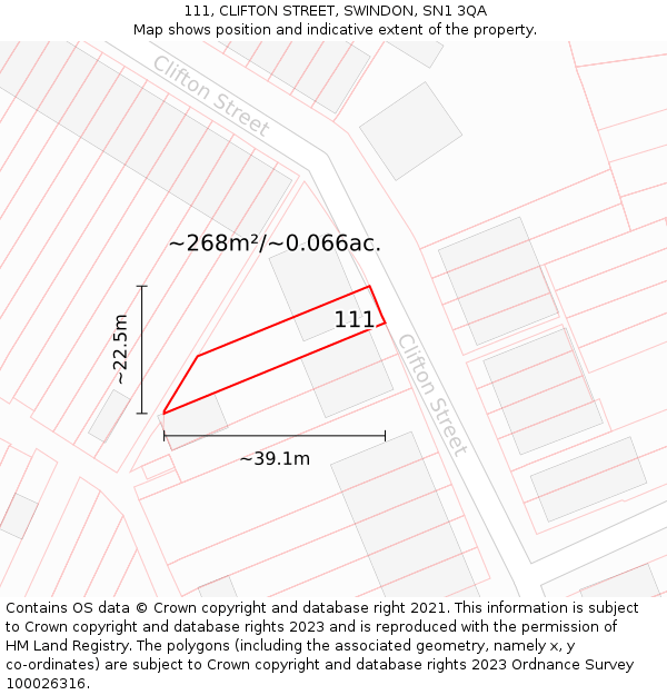 111, CLIFTON STREET, SWINDON, SN1 3QA: Plot and title map