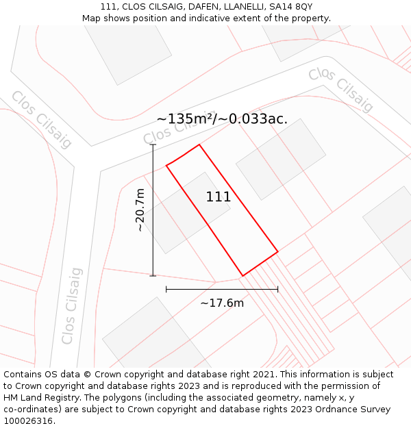 111, CLOS CILSAIG, DAFEN, LLANELLI, SA14 8QY: Plot and title map