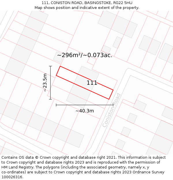 111, CONISTON ROAD, BASINGSTOKE, RG22 5HU: Plot and title map