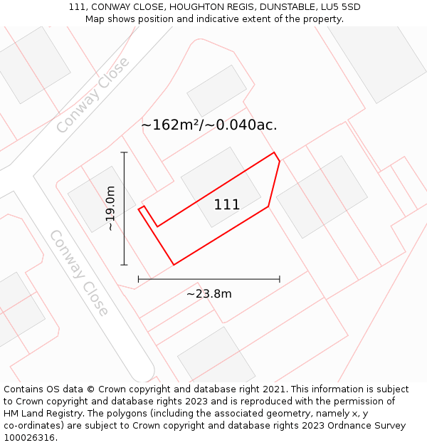 111, CONWAY CLOSE, HOUGHTON REGIS, DUNSTABLE, LU5 5SD: Plot and title map