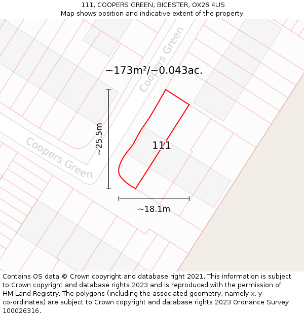 111, COOPERS GREEN, BICESTER, OX26 4US: Plot and title map