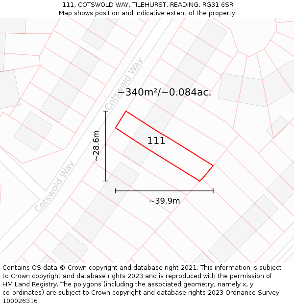 111, COTSWOLD WAY, TILEHURST, READING, RG31 6SR: Plot and title map