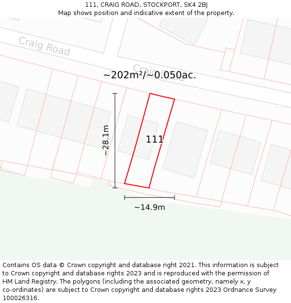 111, CRAIG ROAD, STOCKPORT, SK4 2BJ: Plot and title map