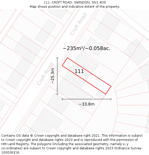 111, CROFT ROAD, SWINDON, SN1 4DS: Plot and title map