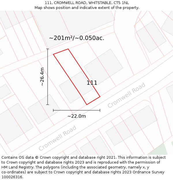 111, CROMWELL ROAD, WHITSTABLE, CT5 1NL: Plot and title map