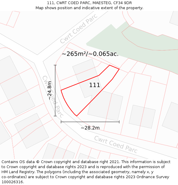 111, CWRT COED PARC, MAESTEG, CF34 9DR: Plot and title map