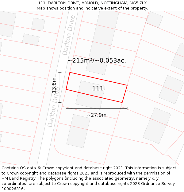 111, DARLTON DRIVE, ARNOLD, NOTTINGHAM, NG5 7LX: Plot and title map