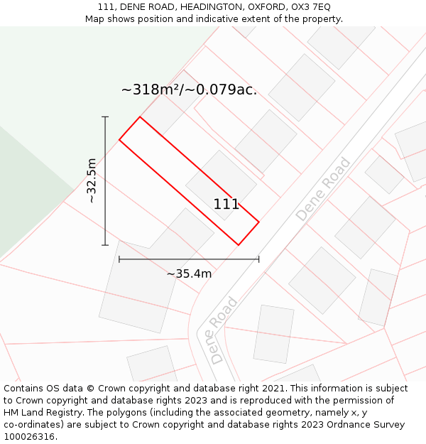 111, DENE ROAD, HEADINGTON, OXFORD, OX3 7EQ: Plot and title map