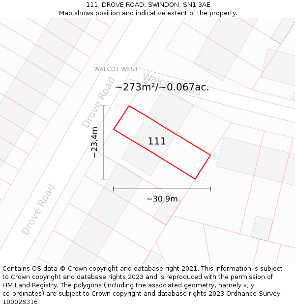 111, DROVE ROAD, SWINDON, SN1 3AE: Plot and title map