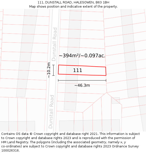 111, DUNSTALL ROAD, HALESOWEN, B63 1BH: Plot and title map
