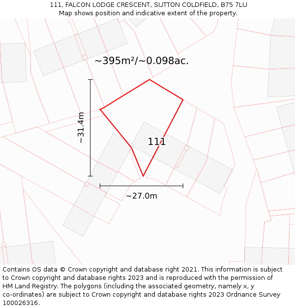 111, FALCON LODGE CRESCENT, SUTTON COLDFIELD, B75 7LU: Plot and title map