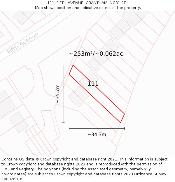 111, FIFTH AVENUE, GRANTHAM, NG31 9TH: Plot and title map