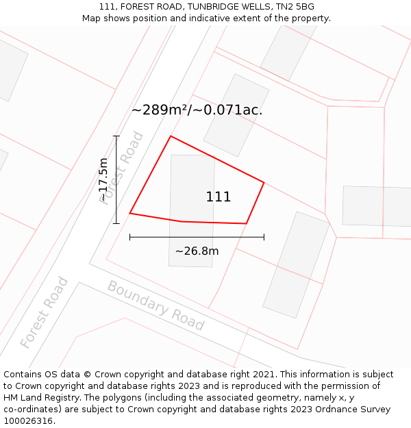 111, FOREST ROAD, TUNBRIDGE WELLS, TN2 5BG: Plot and title map